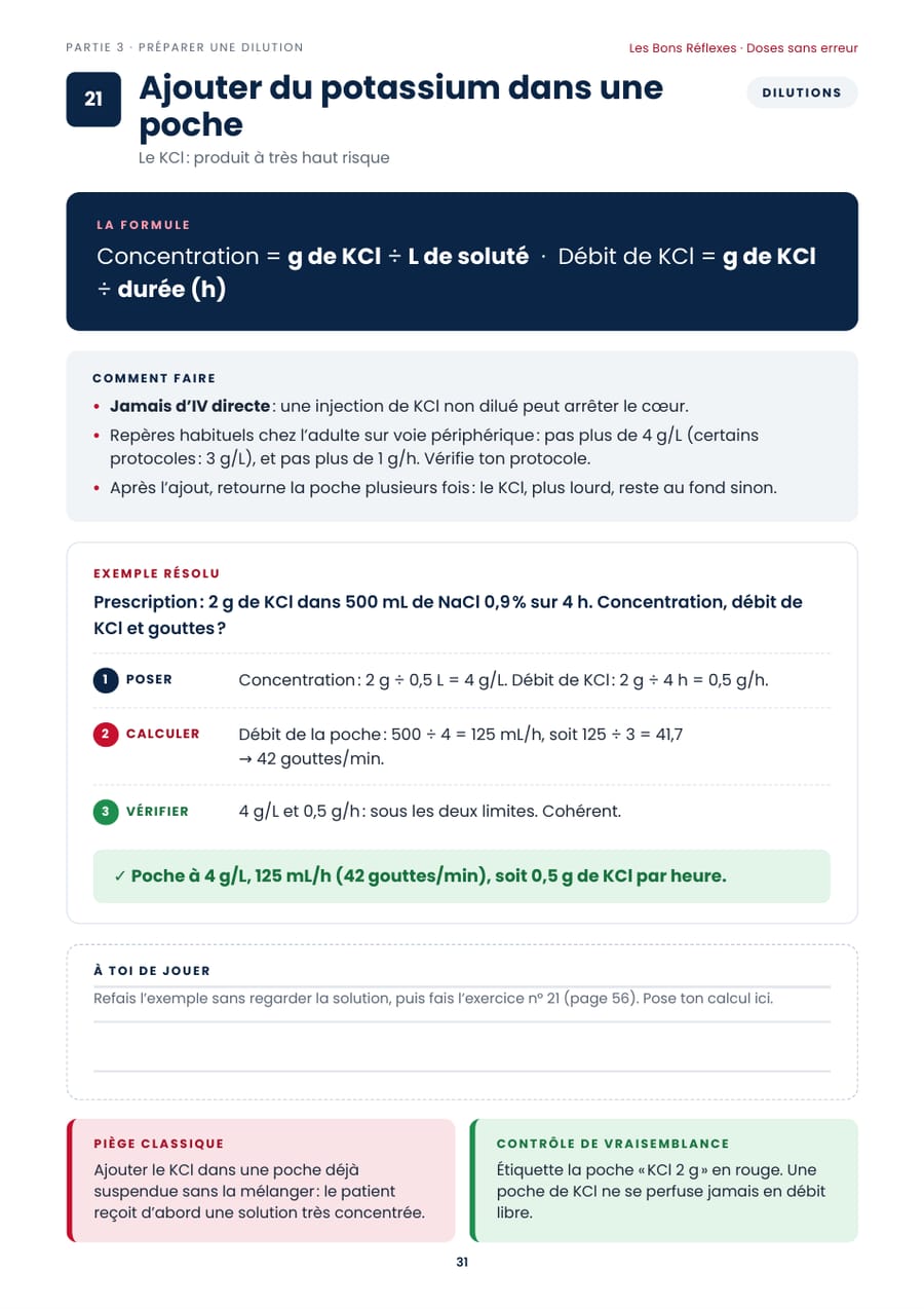 Le potassium dans une poche